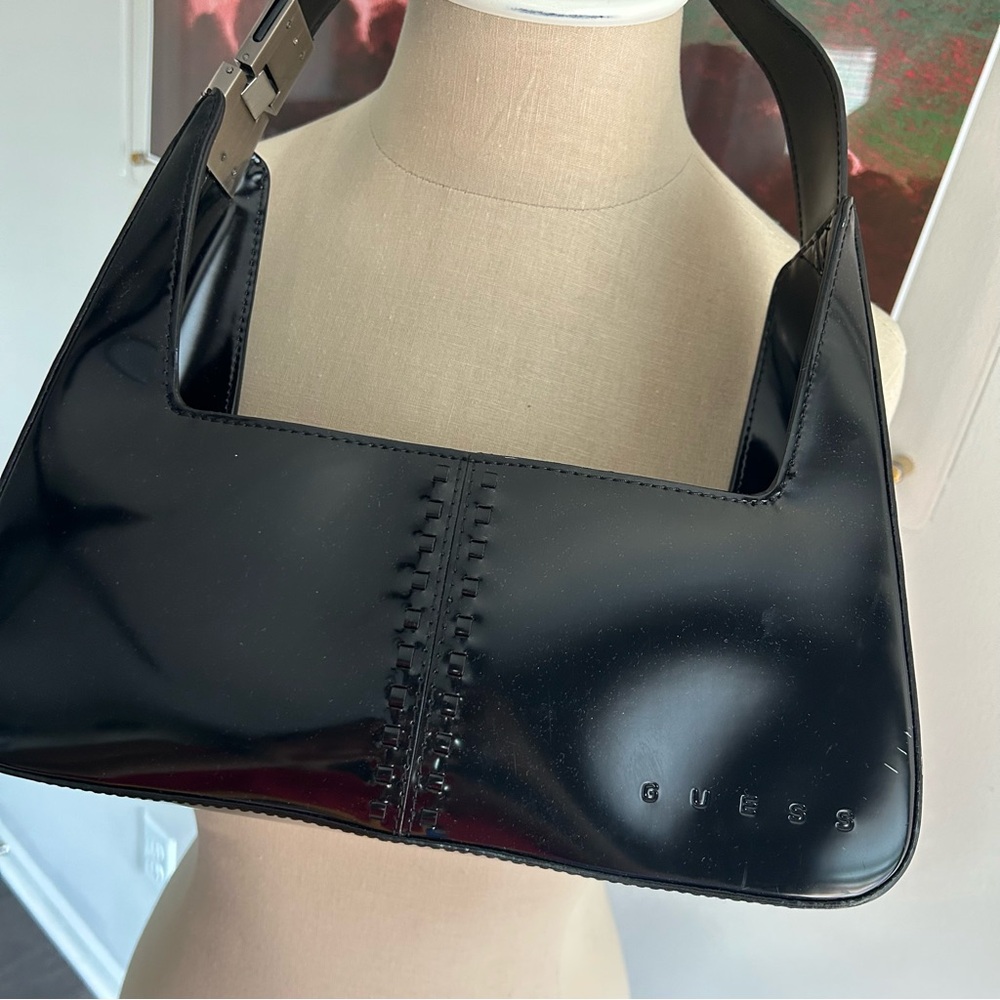Vintage Y2K Guess Patent Leather Corset Shoulder Bag Black - Picture 2 of 7